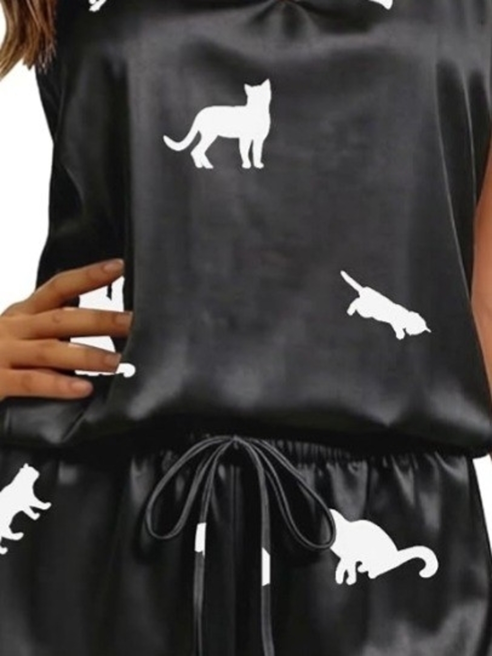 Black Cat Print Pet-Themed Pajamas 5 Piece Set Womens XL NWT